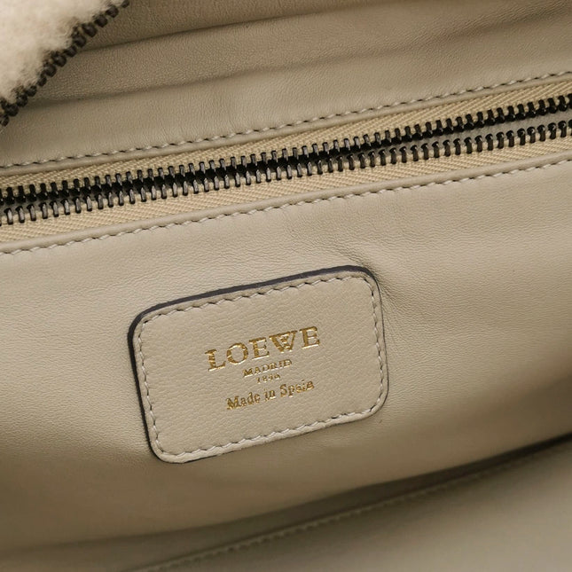 Loewe Amazona Small 29 White Shearling Gold Hardware Top Handle Bag