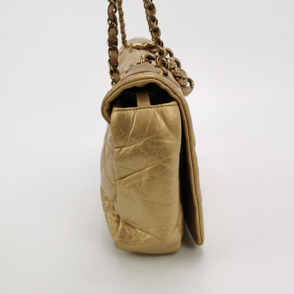 Chanel Paris Bombay Pondicherry Flap Bag Quilted Large Gold Shiny Calfskin Leather