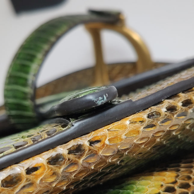Dior Saddle Medium Green and Brown Snake-Skin Leather Bag