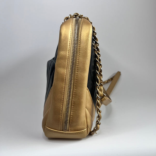 Sold Chanel Chevron Black and Gold Shoulder Bag