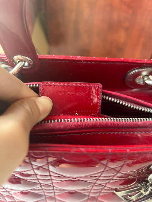 Sold Lady Dior Medium Bag Red Patent Leather SKU 0194