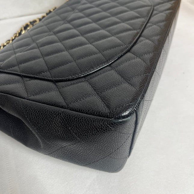 Chanel Classic Flap Maxi 2011 Black Caviar Leather Double Flap with Gold Hardware