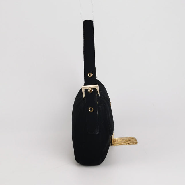 Fendi Baguette Vintage Rare Black Velvet with Gold Metal Tassles