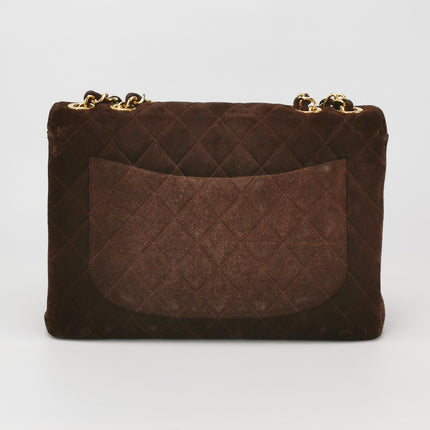 Chanel Classic Flap Maxi Chocolate Brown Suede Leather Giant Gold CC Logo