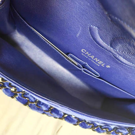 Chanel Classic Flap Medium Royal Blue Velvet Silver Hardware