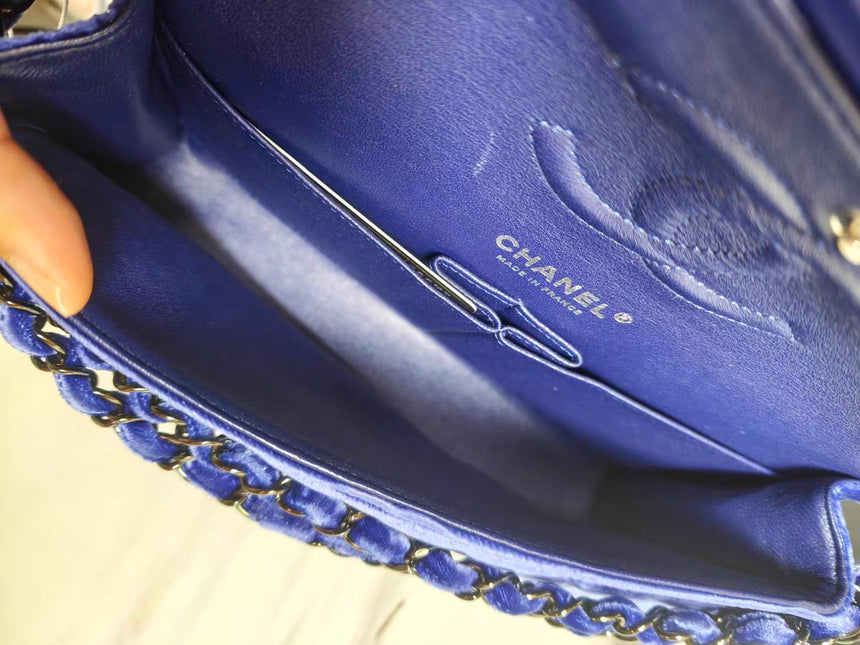 Chanel Classic Flap Medium Royal Blue Velvet Silver Hardware