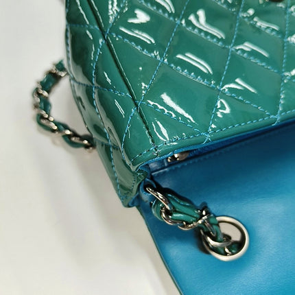 Chanel Classic Flap Rectangular Mini Blue Patent Leather Silver Hardware