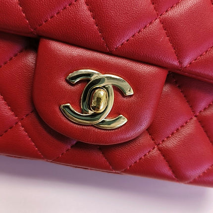 Chanel Classic Flap Mini 2020 Red Lambskin Leather Gold Hardware