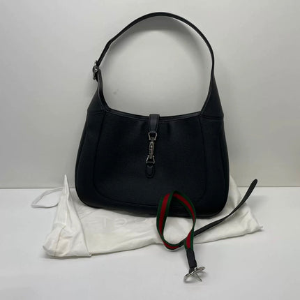 Gucci Jackie 1961 Black Large Pebbled Leather Shoulder Bag with Strap