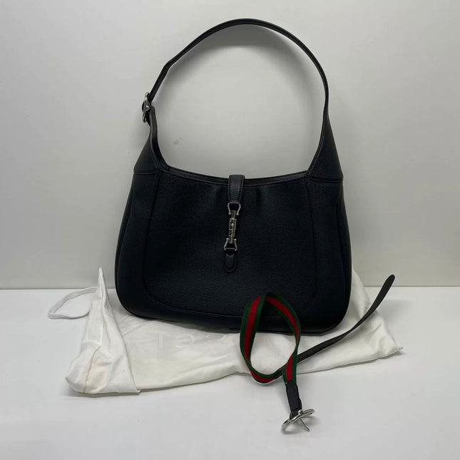Gucci Jackie 1961 Black Large Pebbled Leather Shoulder Bag with Strap