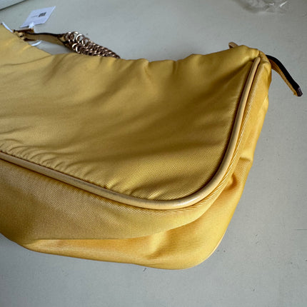 Prada Chain Shoulder Bag Nylon Yellow with Gold-tone Chain