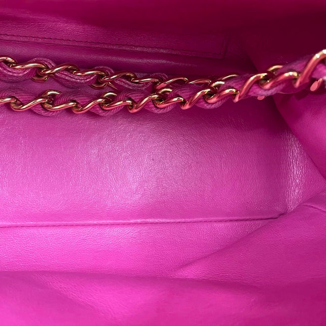 Chanel RARE Vintage Classic Maxi 34 Flap Hot Pink Denim Giant CC 24 Gold Hardware