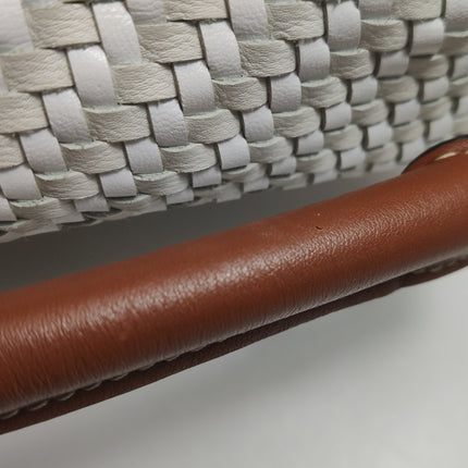 Loewe Puzzle Small Leather Woven Braided White Crossbody Bag