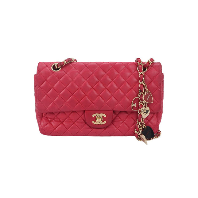 Chanel Seasonal Flap Medium Pink Lambskin Leather Valentine's Heart Charms-Luxbags