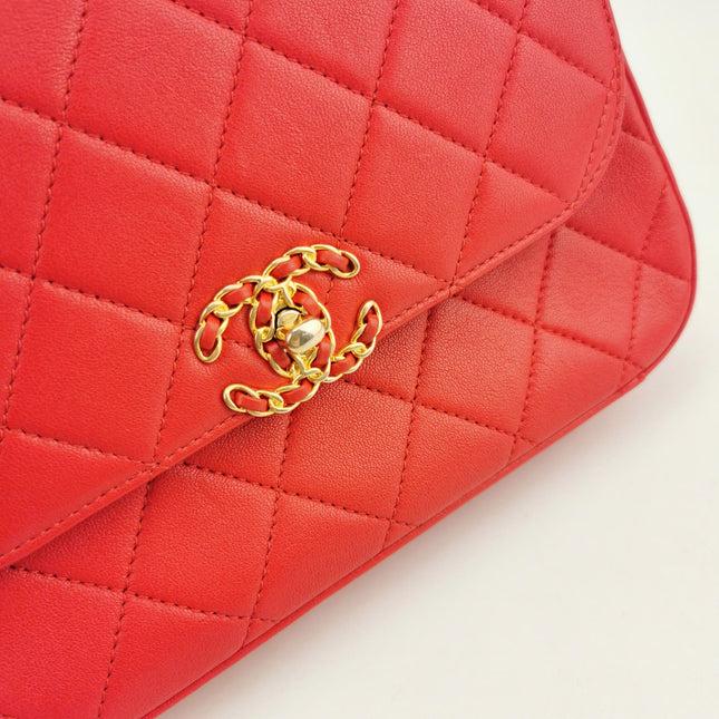 Chanel Chain Infinity Top Handle Caviar Leather Flap Satchel Red