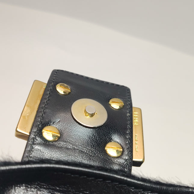 Fendi Mamma Baguette Black Ponyhair Calfskin Leather Shoulder Bag