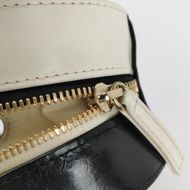 Chanel White and Black Small Crumpled Calfskin Vanity Case Crossbody Bag