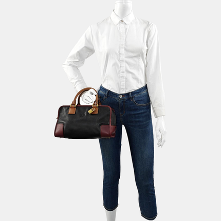 Loewe Amazona 29 Tricolor Black Burgundy Brown Leather Top Handle Bag