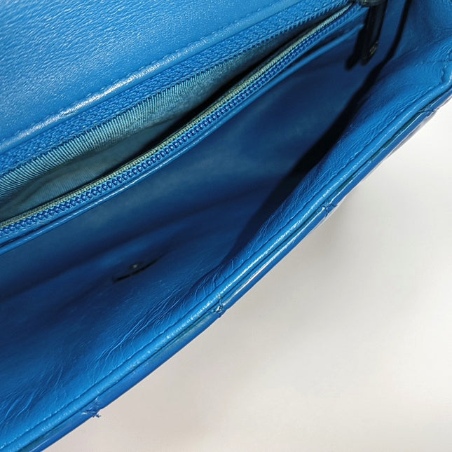 Chanel Classic Flap Mini Blue Patent Leather Silver Hardware