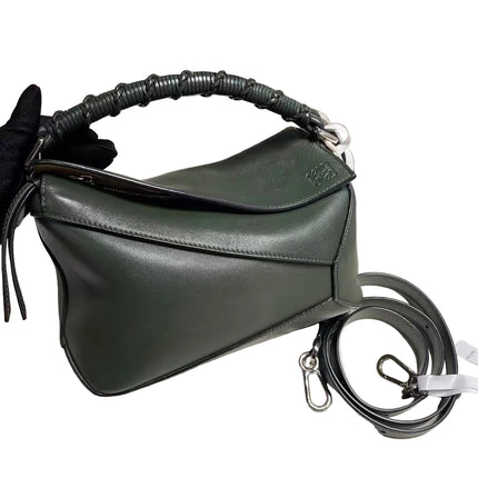 Loewe Puzzle Edge Braided Handle Small Dark Green Nappa Calfskin leather Crossbody bag