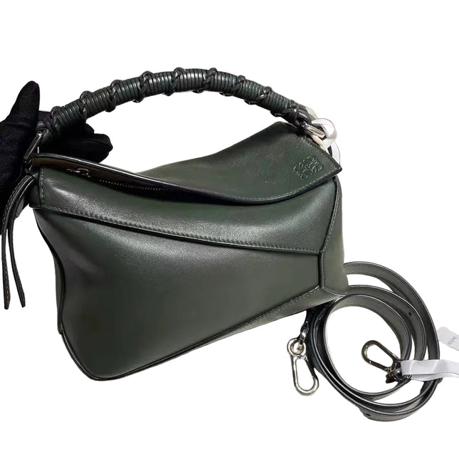 Loewe Puzzle Edge Braided Handle Small Dark Green Nappa Calfskin leather Crossbody bag
