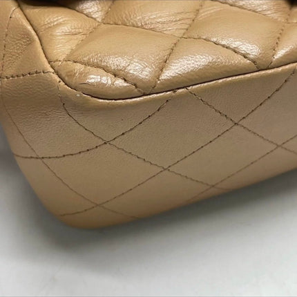 Chanel Classic Flap Rectangulaire Mini Cuir d'Agneau Beige Métal Argenté 2018