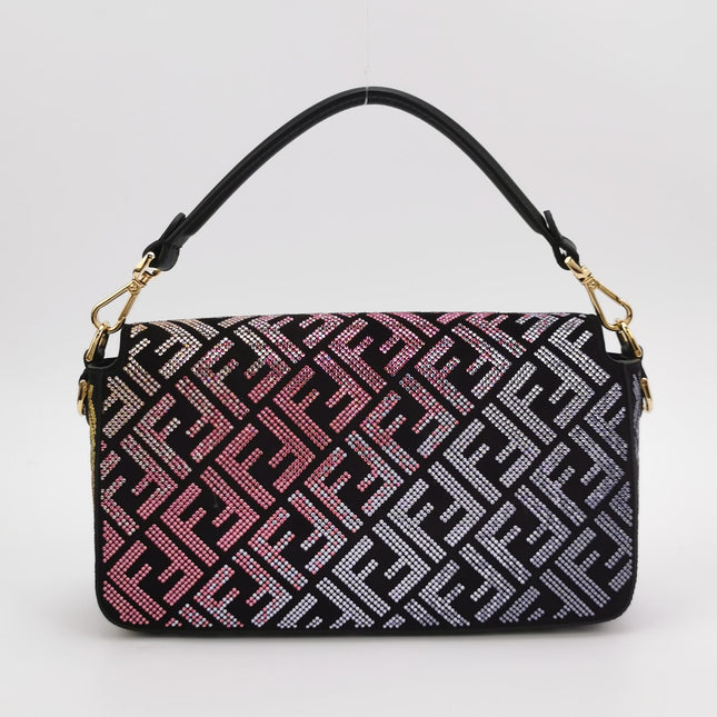 Fendi x Versace Baguette Black Suede With Multi-color Crystal Embellishment