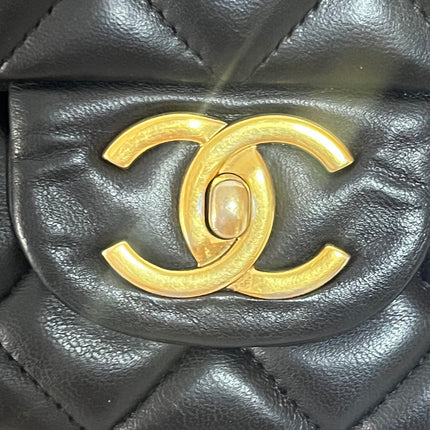 Chanel Classic Flap Maxi 2011 Black Lambskin Leather Double Flap with Gold Hardware