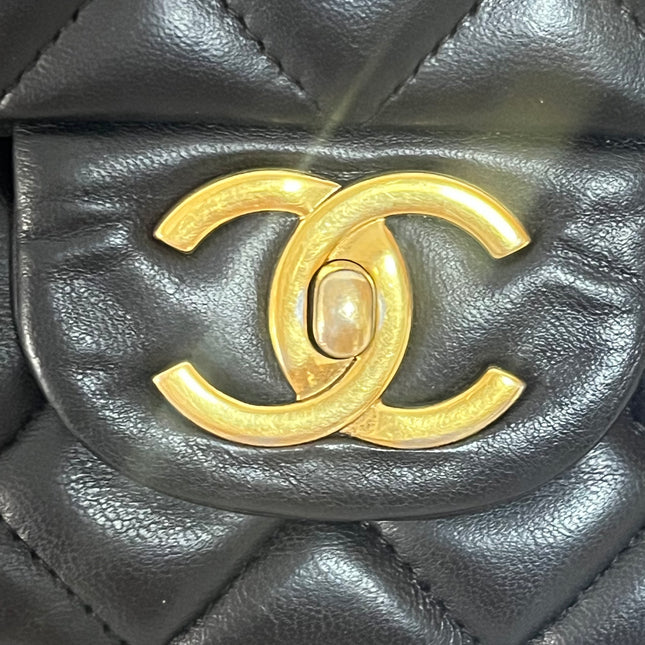 Chanel Classic Flap Maxi 2011 Black Lambskin Leather Double Flap with Gold Hardware