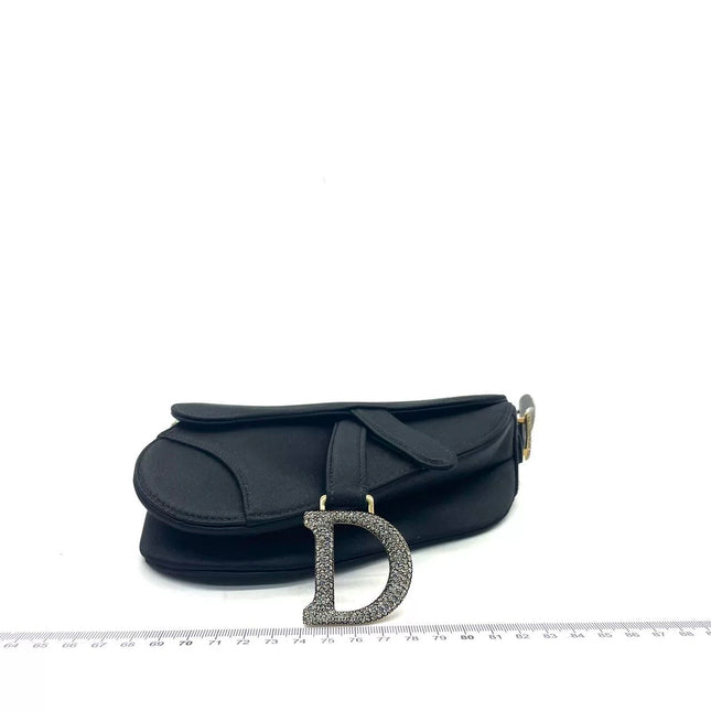 Dior Saddle Mini Silk Handbag Black with crystals