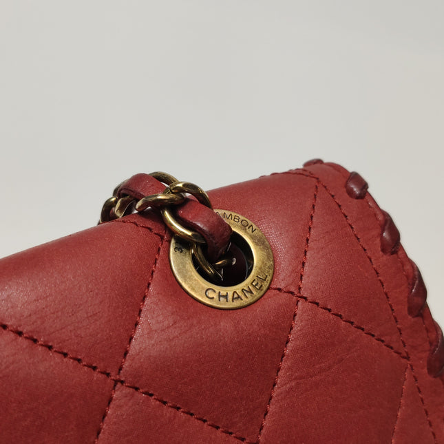 Chanel Classic Flap Medium Happy Stitch Red Aged Calfskin Leather Gold Hardware, 2015-2016