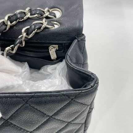 Chanel Classic Flap Maxi Black Soft Caviar Leather Silver-tone Hardware Giant CC Logo