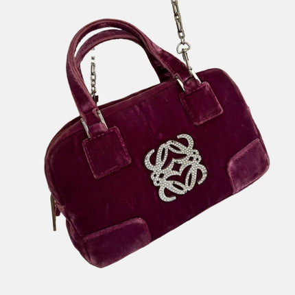 Loewe Amazona 19 Mini Handbag in Purple Velvet with Crystal Logo-Luxbags