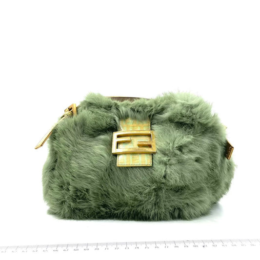 Fendi Mini Mamma Baguette Green Faux Fur-Luxbags