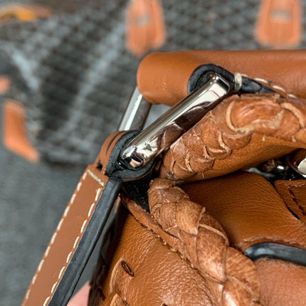 Loewe Puzzle Small Leather Woven Braided Tan Brown Crossbody Bag