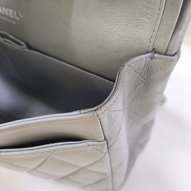 Chanel Timeless Classic Flap Medium Grey Lambskin Leather Silver Hardware