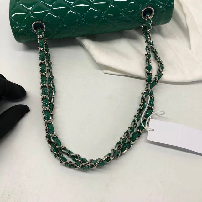 Chanel Classic Flap Medium Teal Blue Green Patent Leather Silver Hardware 2014-15