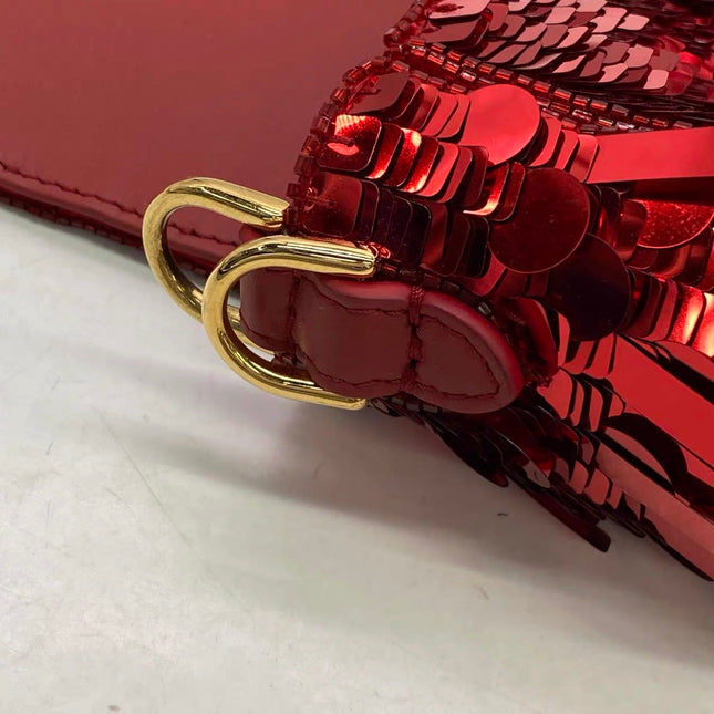 Fendi Baguette Medium Red Glitter Sequins Shoulder Bag