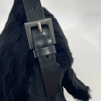 Fendi Mamma Baguette Black Faux Fur Shoulder Bag
