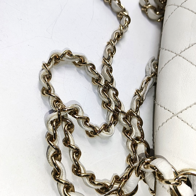 Chanel Classic Flap Medium Happy Stitch White Leather with Contrast Black Trim, 2003-04