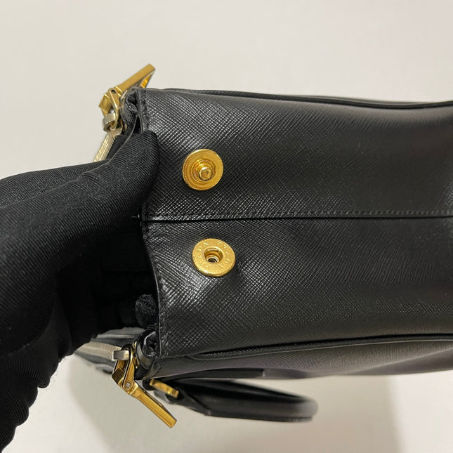 Prada Galleria Saffiano Leather Small Black Handbag with Strap
