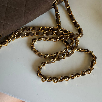 Sold Chanel Classic Flap Brown Suede Single Flap 24k Gold Plated Hardware