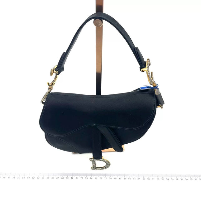 Dior Saddle Mini Silk Handbag Black with crystals