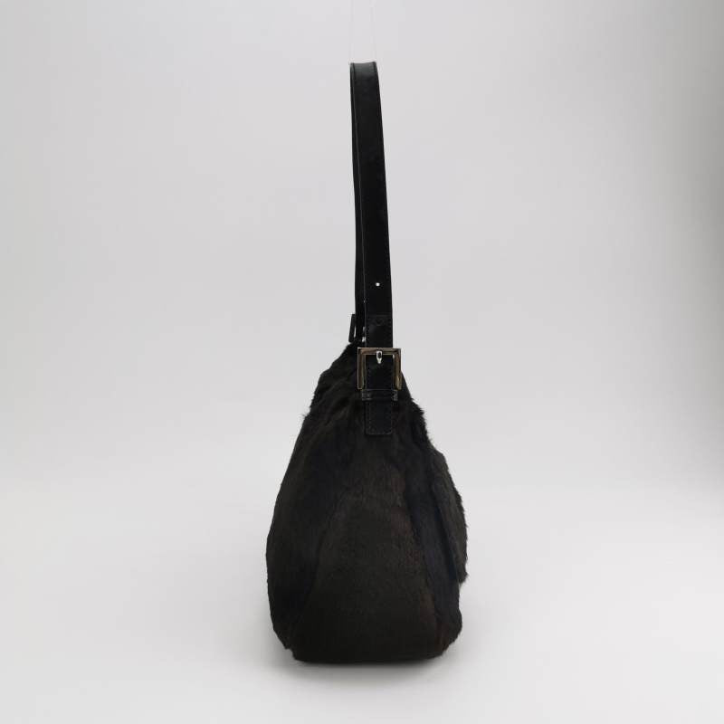 Fendi Mamma Baguette Black Faux Fur Shoulder Bag