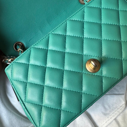 Chanel Classic Flap Mini 2018 Turquoise Blue Green Lambskin Leather Gold Hardware
