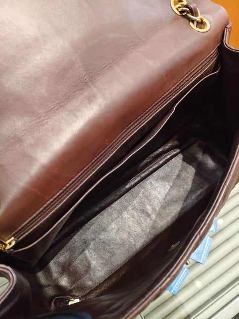 Chanel Classic Flap Maxi Chocolate Brown Lambskin Leather Single Flap Gold Hardware