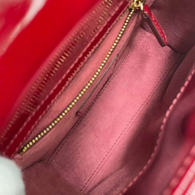 Lady Dior Mini Handbag 2021 Burgundy Red Patent Leather Gold-tone Chain Strap