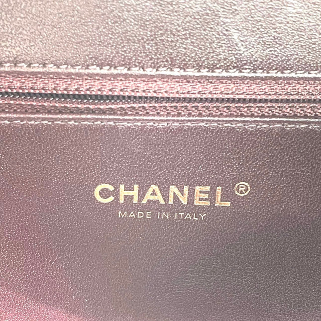 Chanel Filigree Medium Vanity Case Iridescent Burgundy Caviar Leather Top Handle with Chain