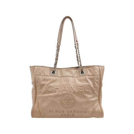 Chanel Deauville Tote Medium Pink Leather Leather Chain Straps-Luxbags