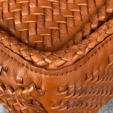 Loewe Puzzle Small Leather Woven Braided Tan Brown Crossbody Bag